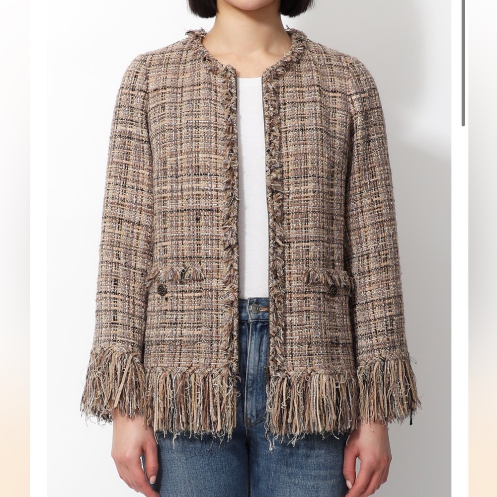 Chanel fringe trim tweed jacket